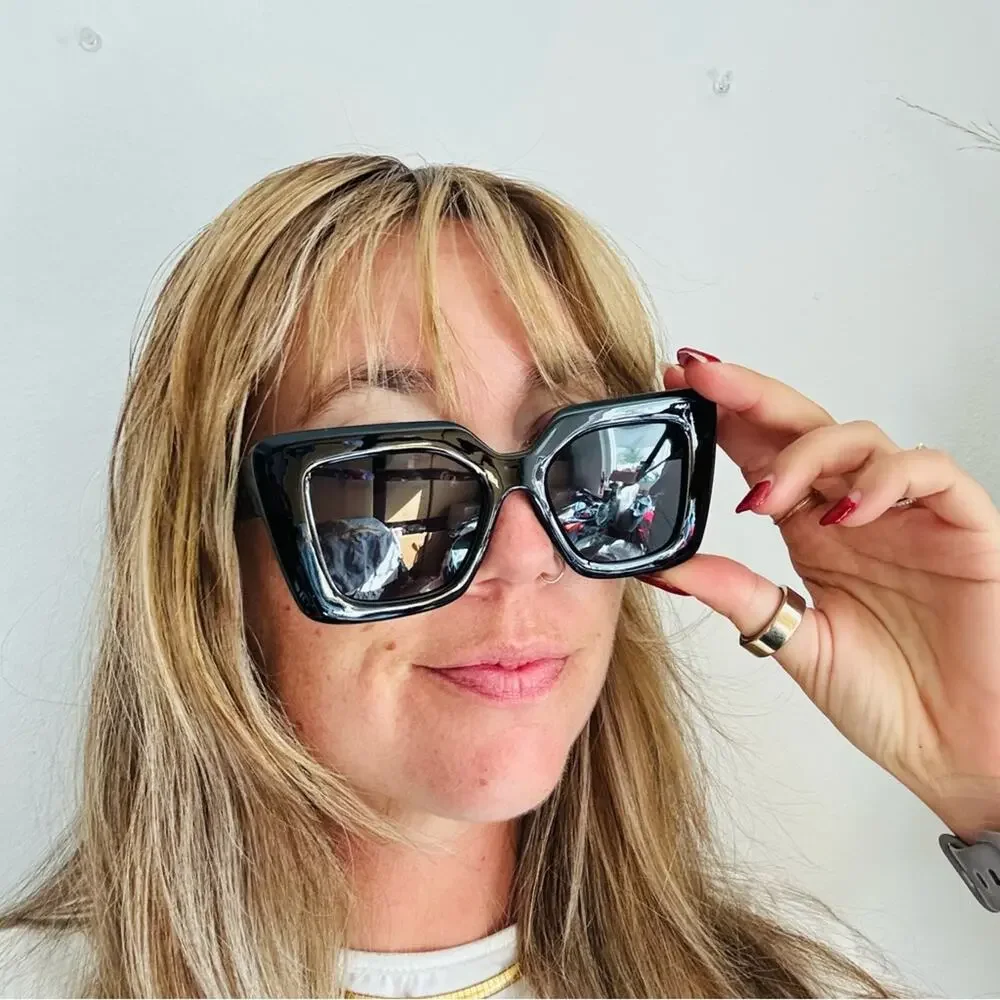 NEW NORDSTROM Black Solid $78 Chunky Oversized Plastic Sunglasses Sunnies Y2K - Picture 13 of 14